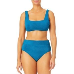 Time & True Women’s Textured Ribbed Bikini Set Sz M (8-10)‎ Turquoise Blue